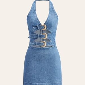 🤠 Denim Halter Mini Dress w/ Gold Buckle– Rodeo & Nashville Ready 🤠✨